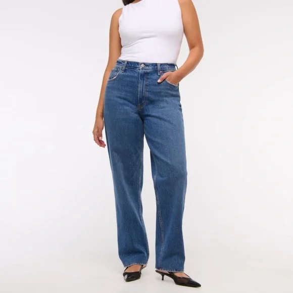 Abercrombie & Fitch Women's 90s Straight Ultra High Rise Leg Blue Jeans - Picture 14 of 14
